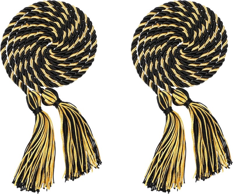 Erligo 2Pcs Graduation Multi Color Braided Honor Cords with Tassel for High School Bachelor Master Doctor 68" Long (Black Gold) - Image 1